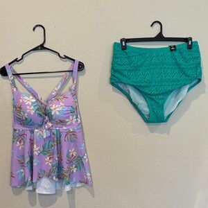 NWT Torrid Floral Purple and Teal Swim Set